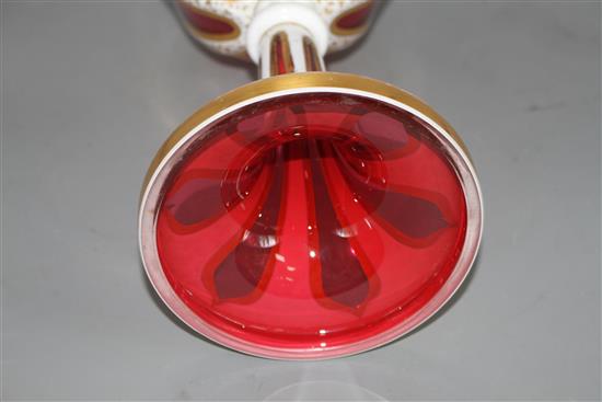 A 19th century Bohemian overlaid ruby glass goblet vase, height 32cm